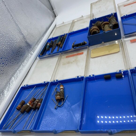 Vintage Carbon Comp Resistors Capacitors Electronics Mixed Lot in Storage Cases - Picture 14 of 16